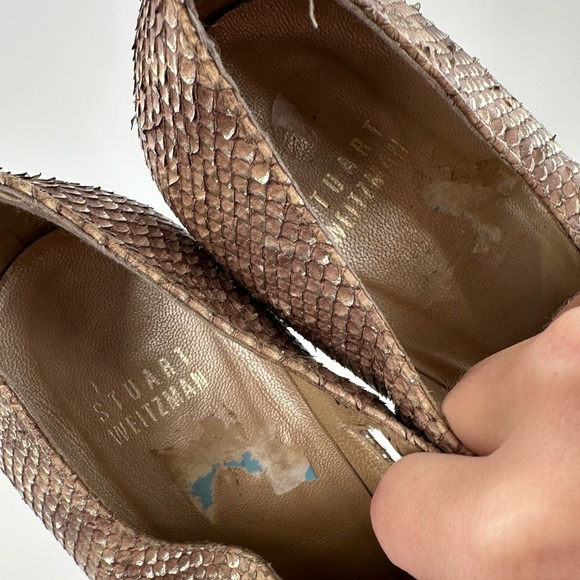 Stuart Weitzman ankle booties size 10 tan brown snakeskin square toe maximalist - Picture 10 of 12